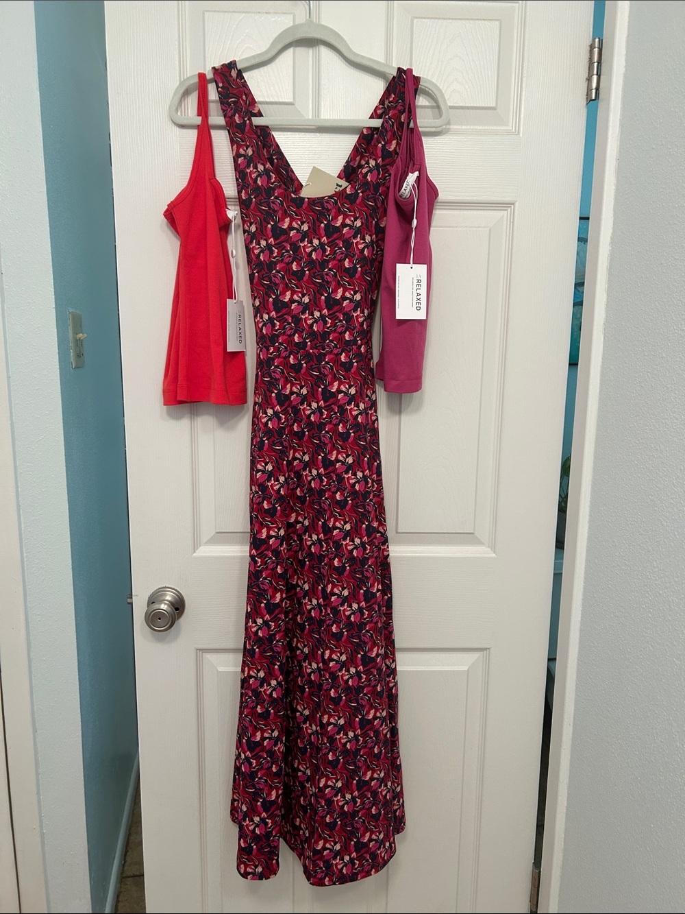 Floral Maxi Dress - Navy, Pink, Red-Orange + 2 Camis (Pink, Red-Orange) /: NWT